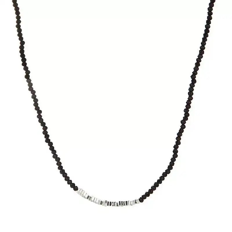 Shattered Silver Black Crystal Beaded Necklace