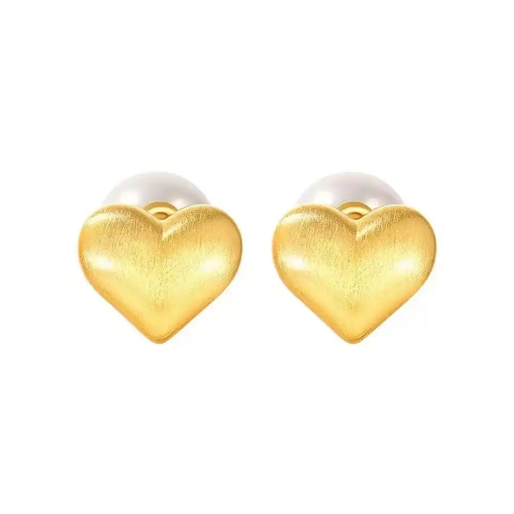 Silver Brushed Heart Pearl Stud Earrings