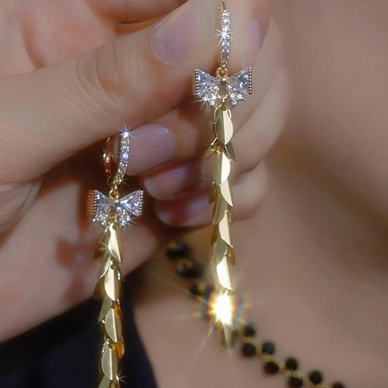 Silver Butterfly Crystal Long Tassel Drop Earrings