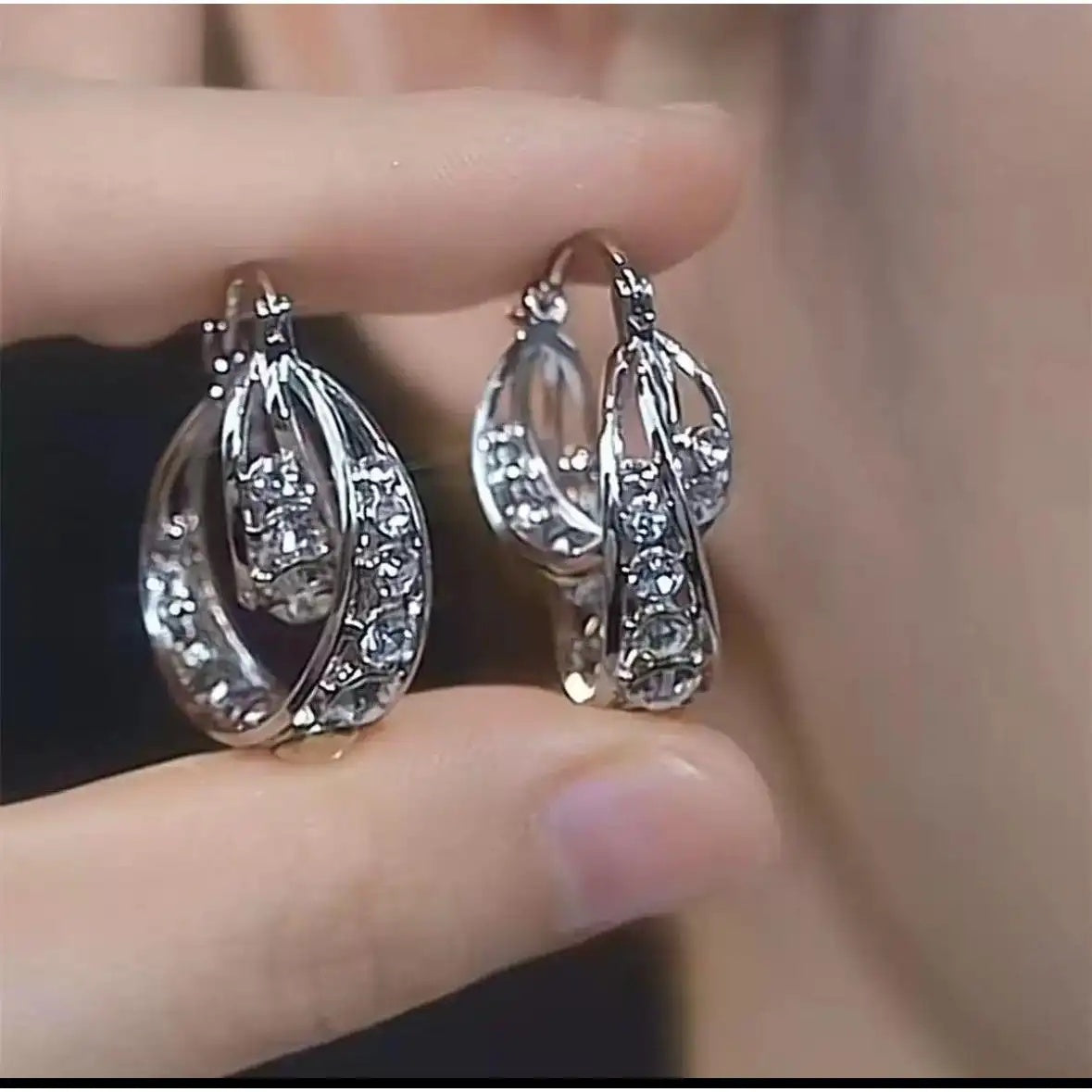 Silver Cage Crystal Hoop Earrings