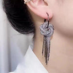 Silver Circle Chain Tassel Drop Earrings
