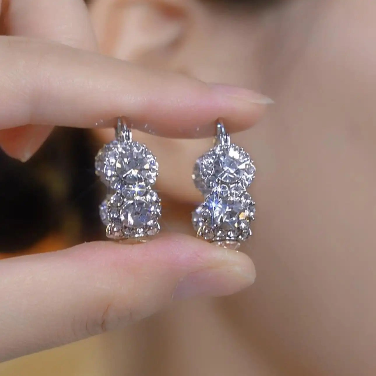Silver Cluster Crystal Hoop Earrings