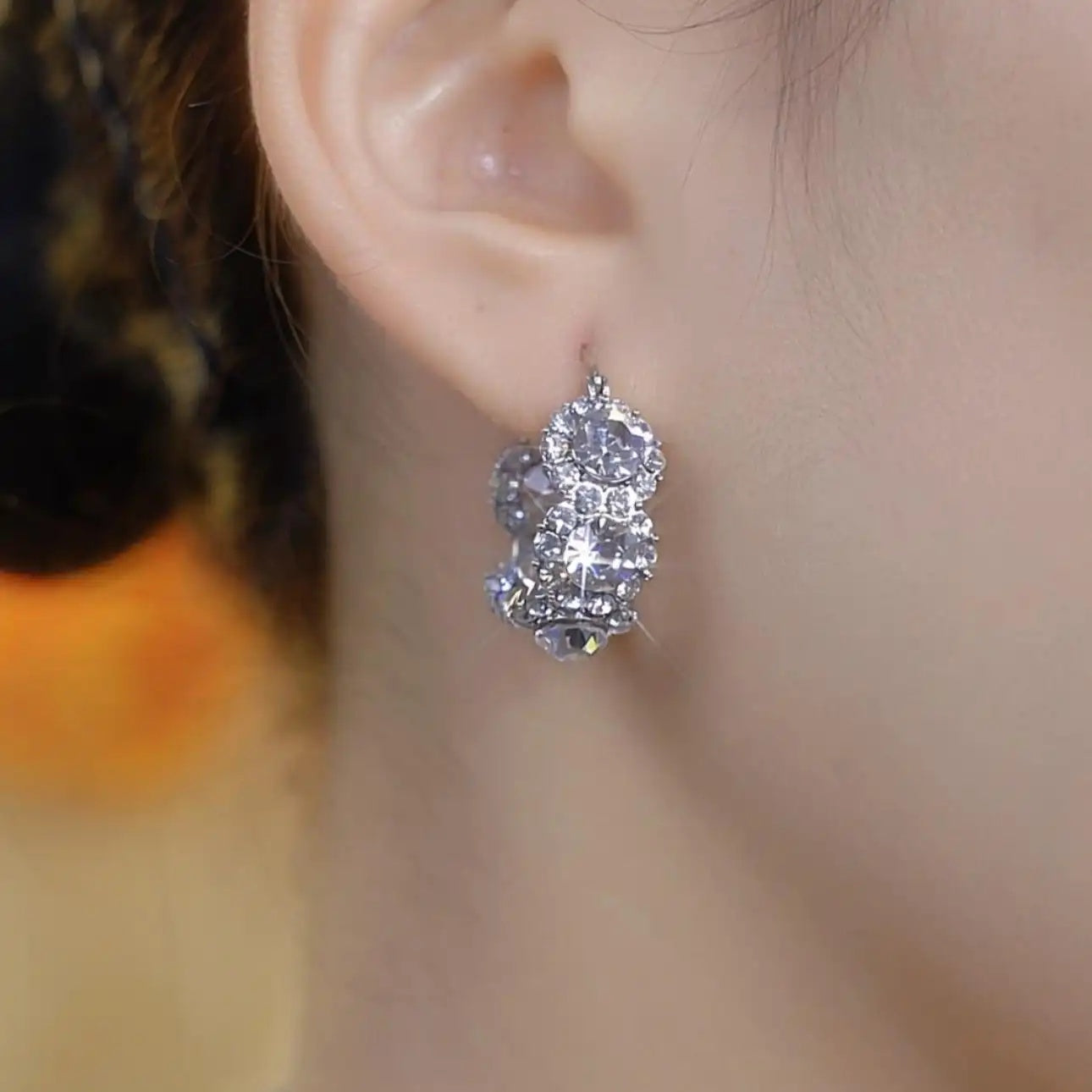 Silver Cluster Crystal Hoop Earrings
