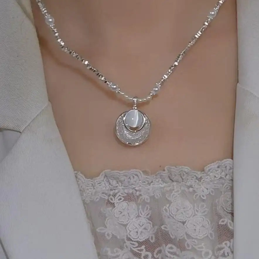 Silver Crescent Pendant Necklace