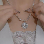 Silver Crescent Pendant Necklace