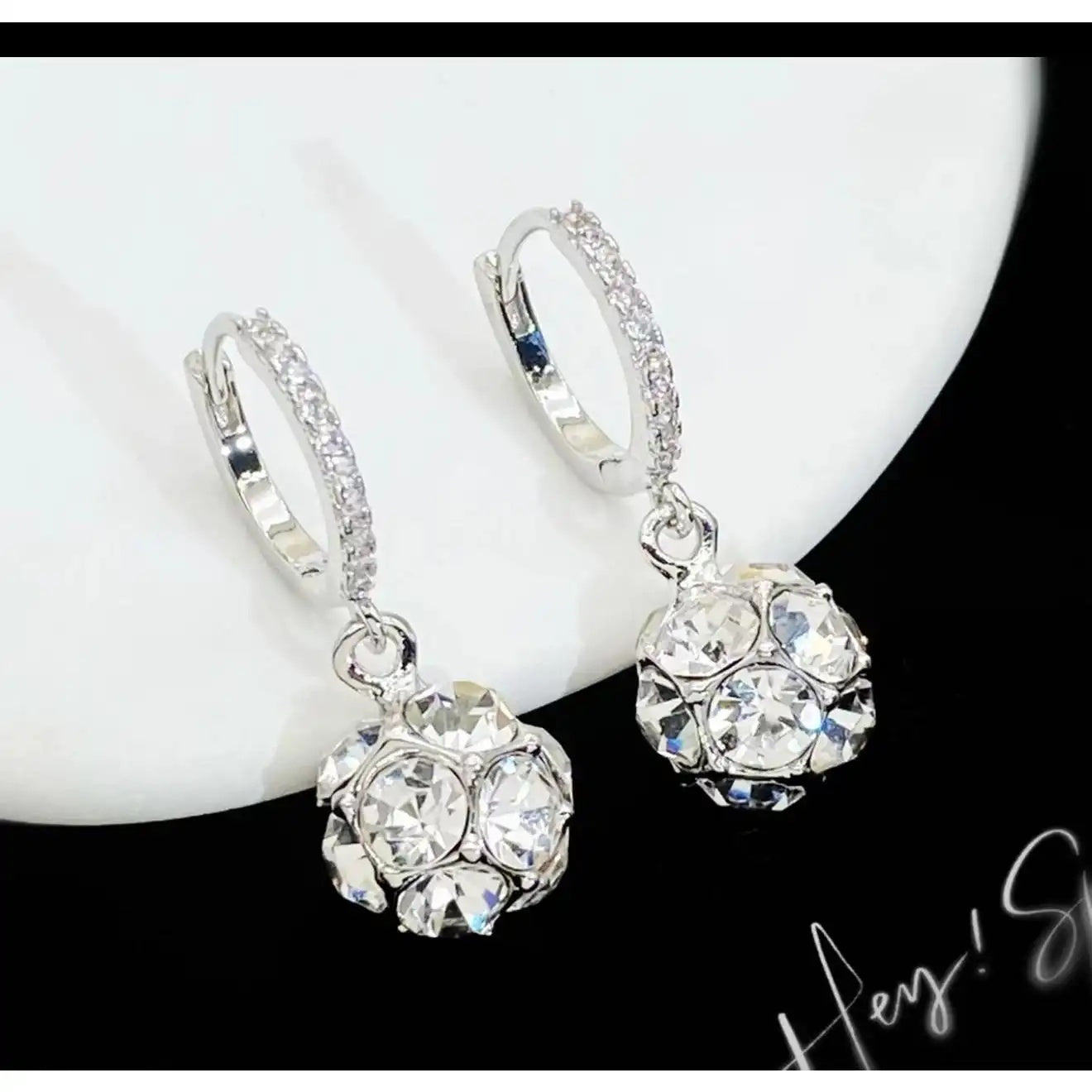 Silver Crystal Ball Drop Earrings