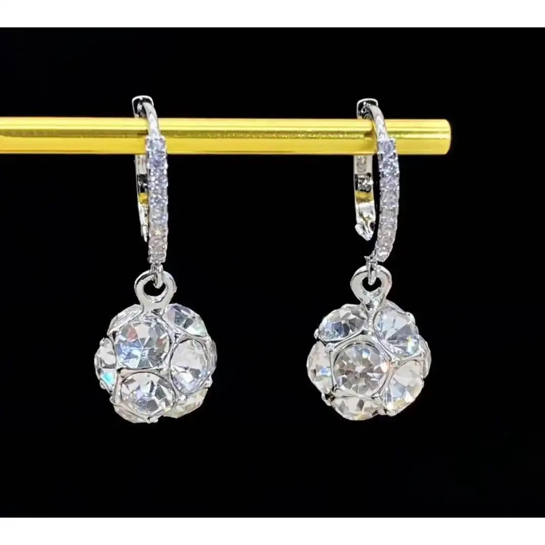 Silver Crystal Ball Drop Earrings