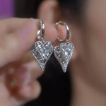 Silver Crystal Double-Layer Heart Earrings