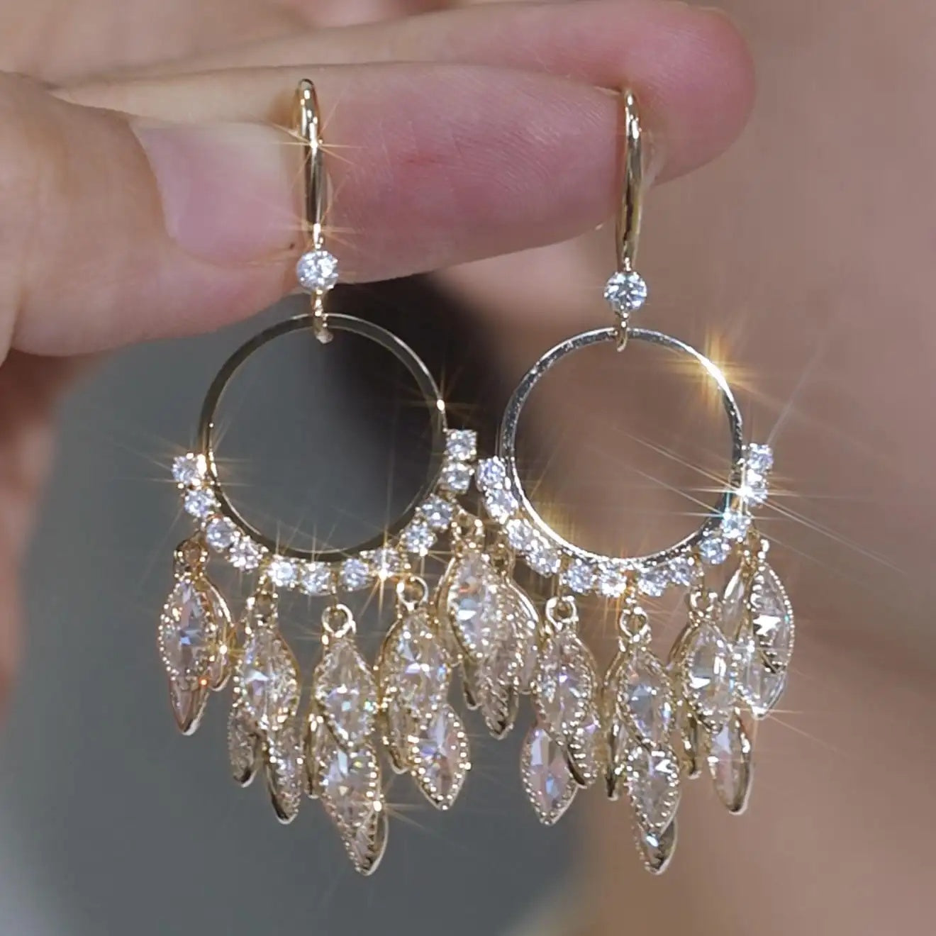 Silver Crystal Fringe Hoop Earrings