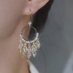 Silver Crystal Fringe Hoop Earrings