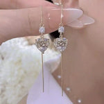 Silver Crystal Heart Chain Drop Earrings