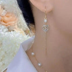 Silver Crystal Heart Chain Drop Earrings