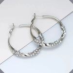 Silver Crystal Needle Round Hoop Earrings