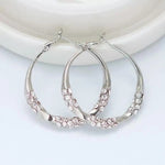 Silver Crystal Needle Round Hoop Earrings