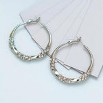 Silver Crystal Needle Round Hoop Earrings
