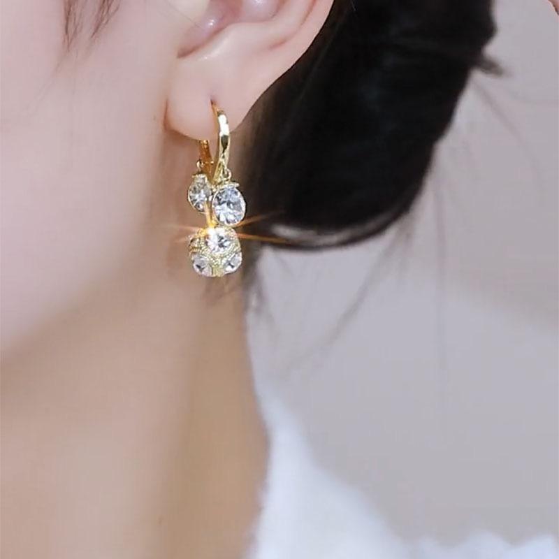 Silver Double Crystal Drop Earrings