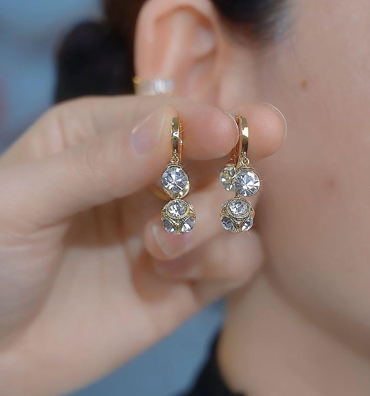 Silver Double Crystal Drop Earrings