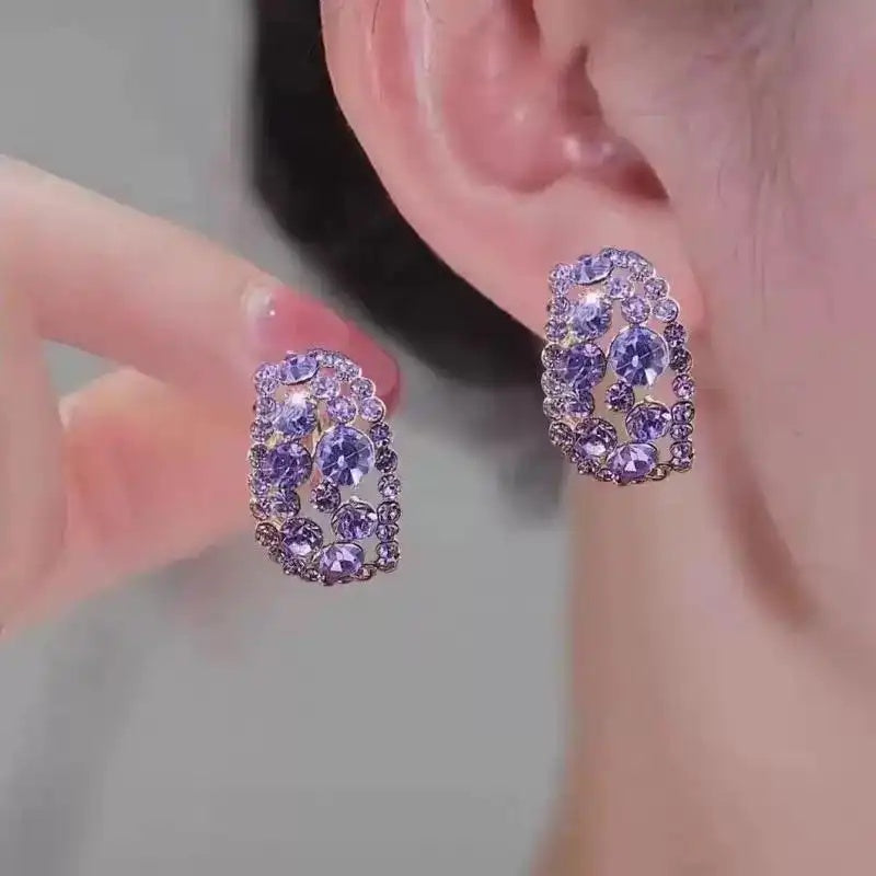 Silver Hollow Crystal Earrings