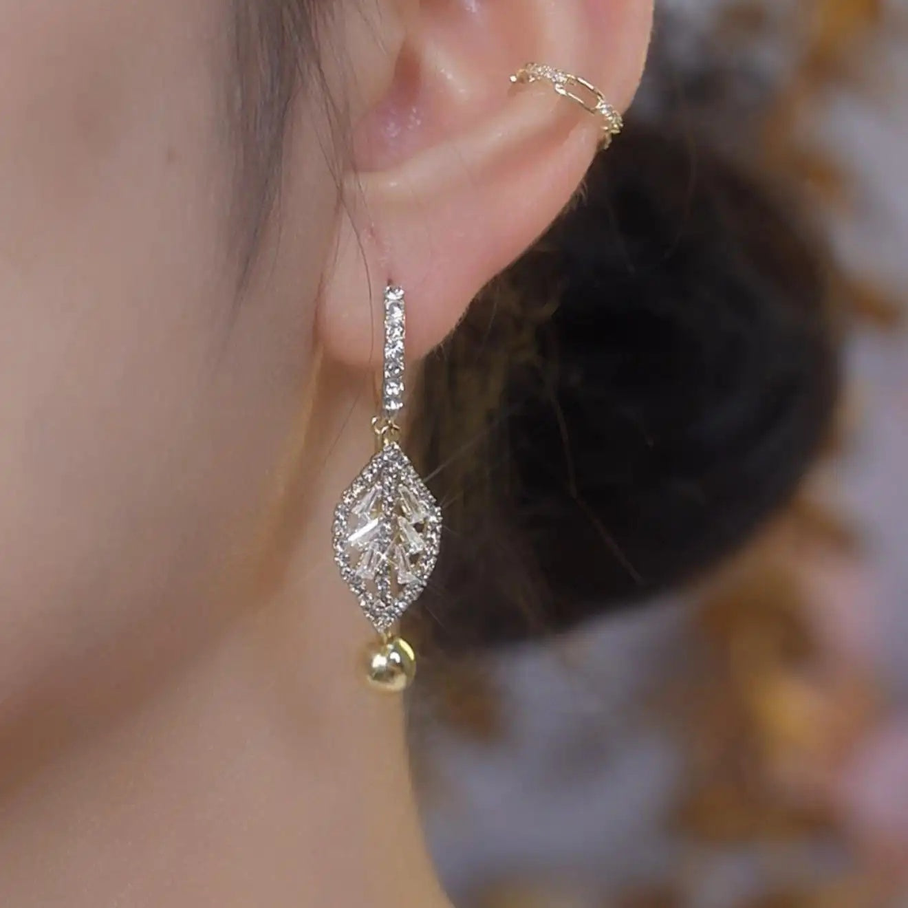 Silver Hollow Leaf Drop Earrings