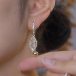 Silver Hollow Leaf Drop Earrings
