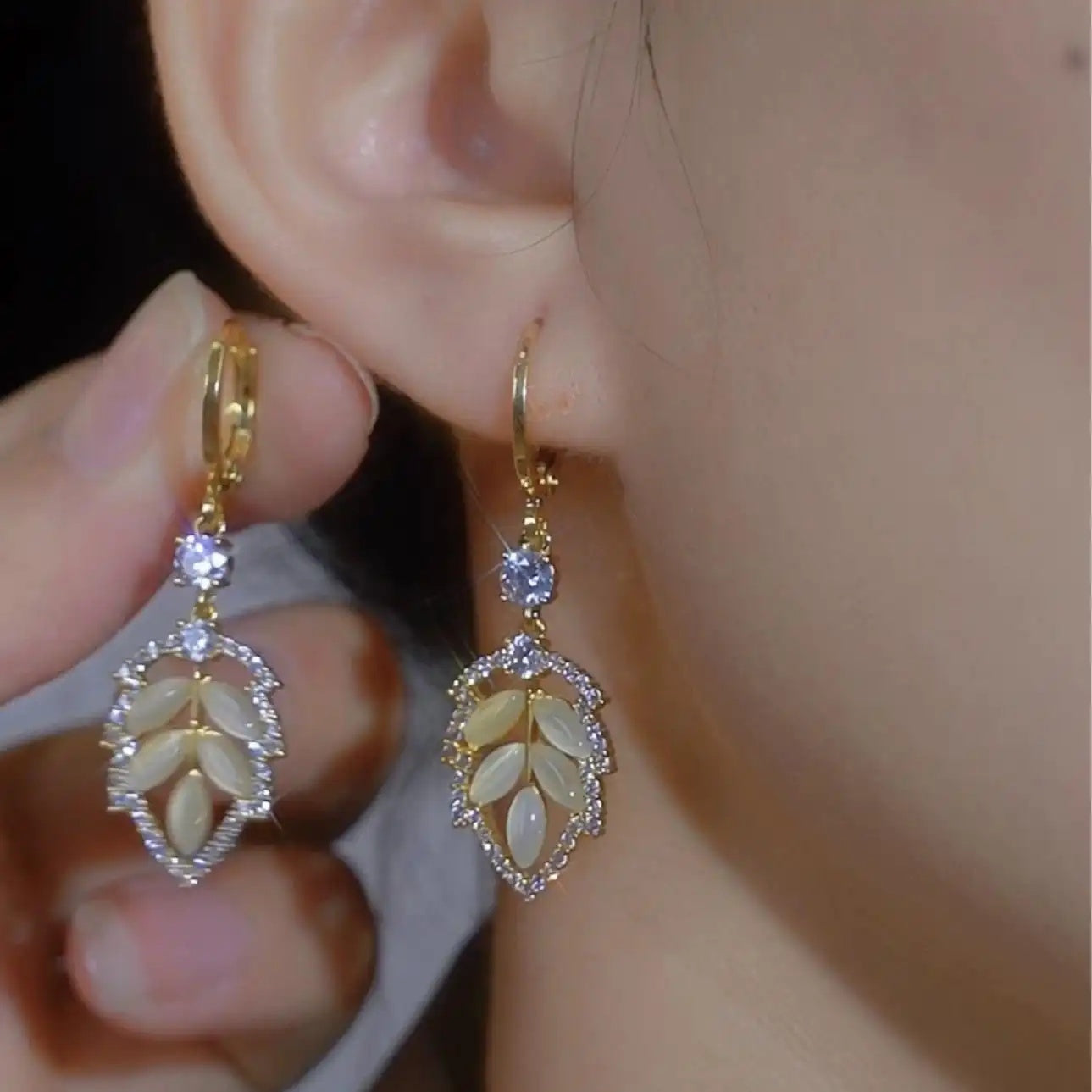 Silver Layered Leaf Drop Earrings