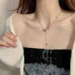 Silver Long Small Waist Sweater Necklace