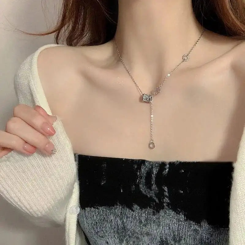 Silver Long Small Waist Sweater Necklace