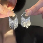 Silver Metallic Tassel Drop Earrings
