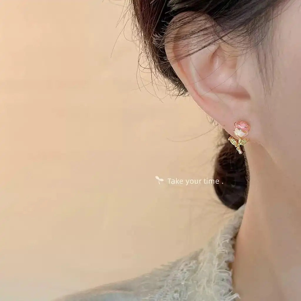 Silver- Needle Enamel Glaze Textured Stud Earrings