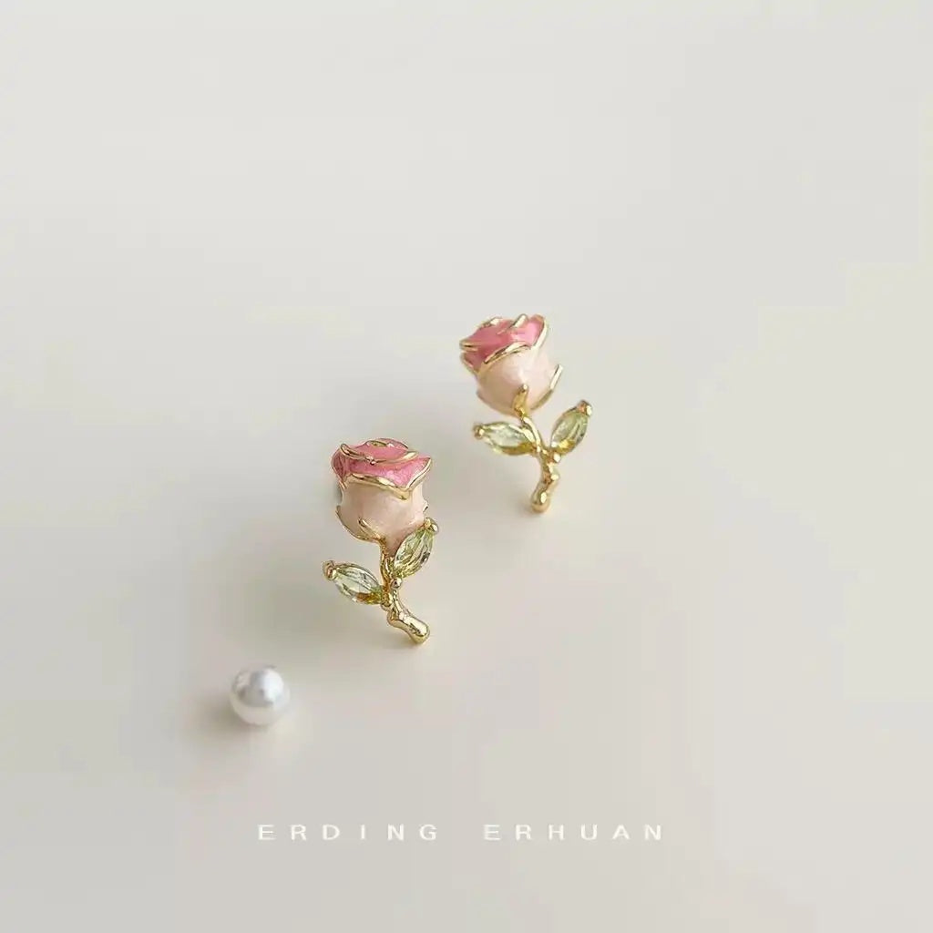 Silver- Needle Enamel Glaze Textured Stud Earrings