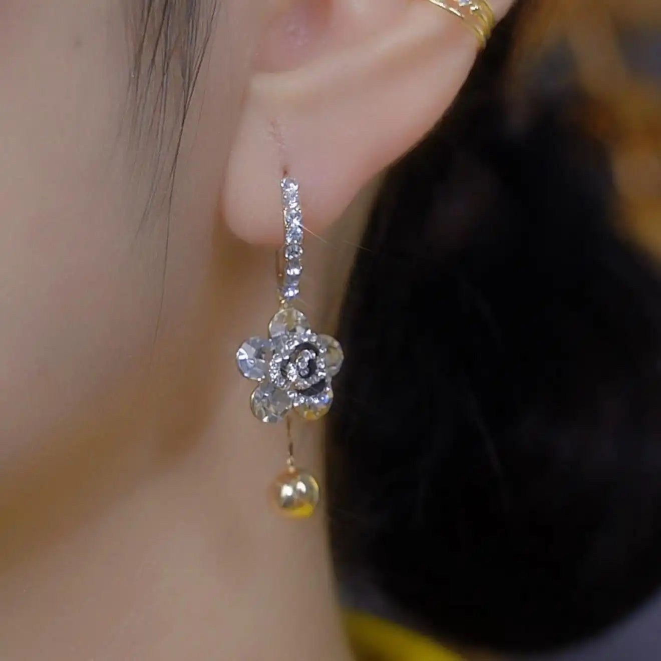 Silver Rose Bead Drop Earrings