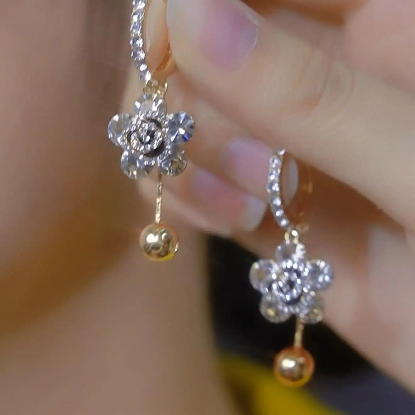 Silver Rose Bead Drop Earrings