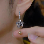 Silver Rose Bead Drop Earrings