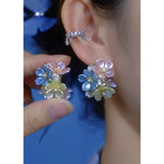 Silver Tone Colorful Flower Spring Stud Earrings