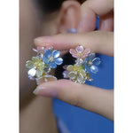 Silver Tone Colorful Flower Spring Stud Earrings