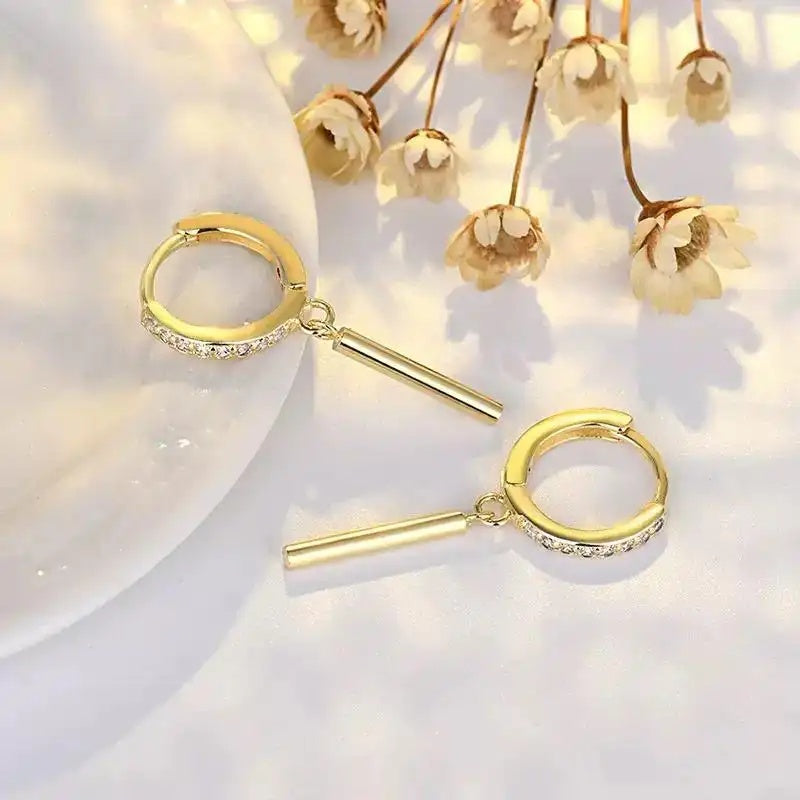 Silver Tone Korean Geometric Crystal Earrings