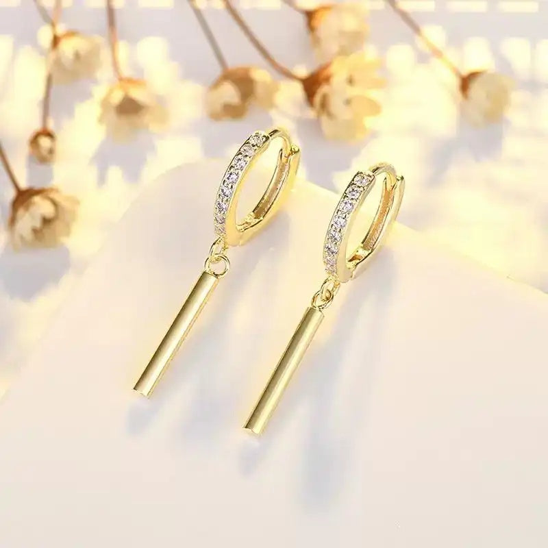Silver Tone Korean Geometric Crystal Earrings