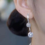 Silver Triple Crystal Ball Drop Earrings