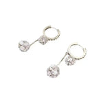Silver Triple Crystal Ball Drop Earrings