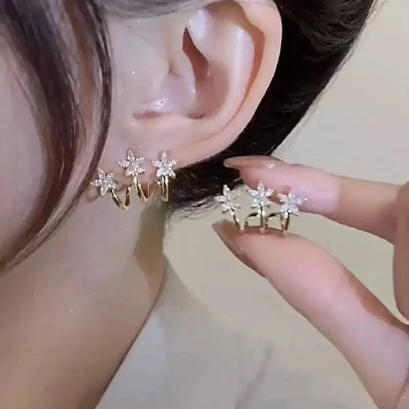 Silver Triple Flower Stud Earrings