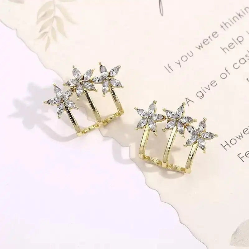 Silver Triple Flower Stud Earrings