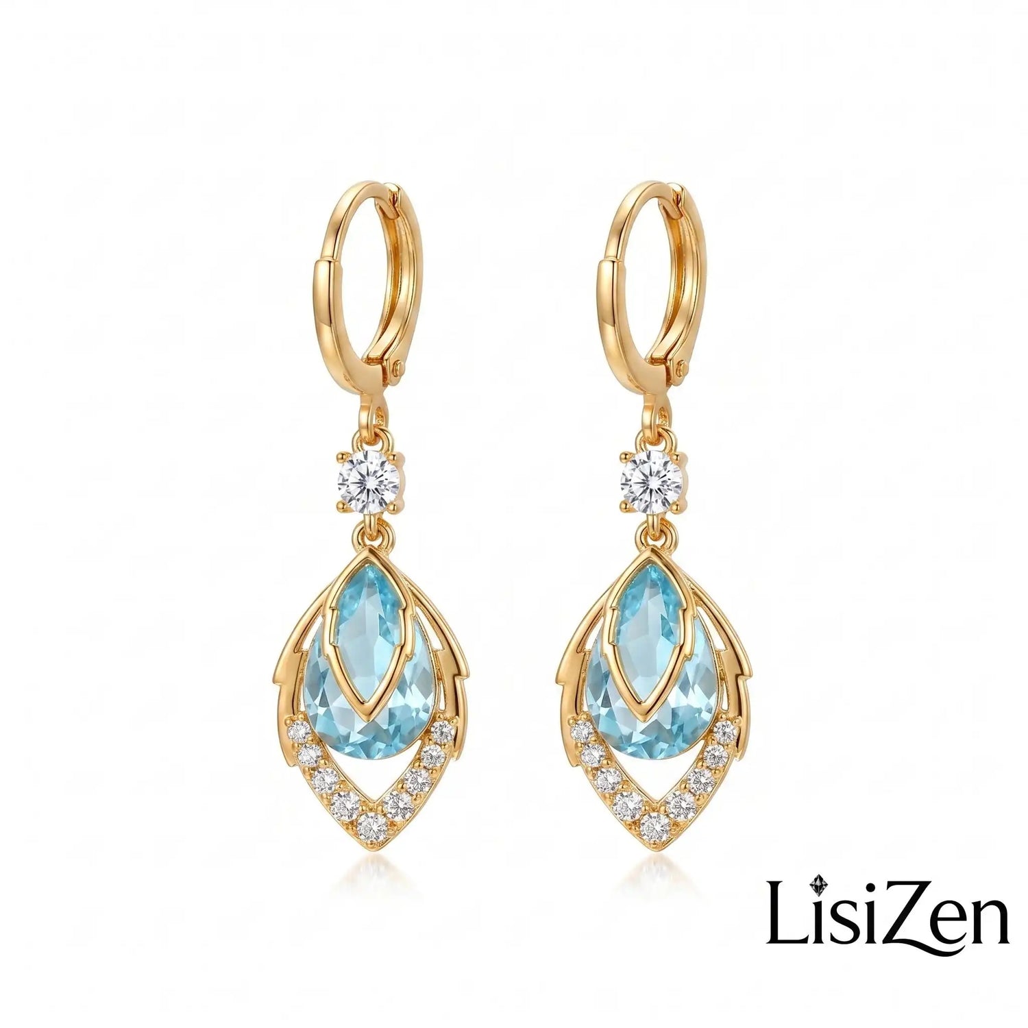 Sky Blue Rhombus Teardrop Drop Earrings