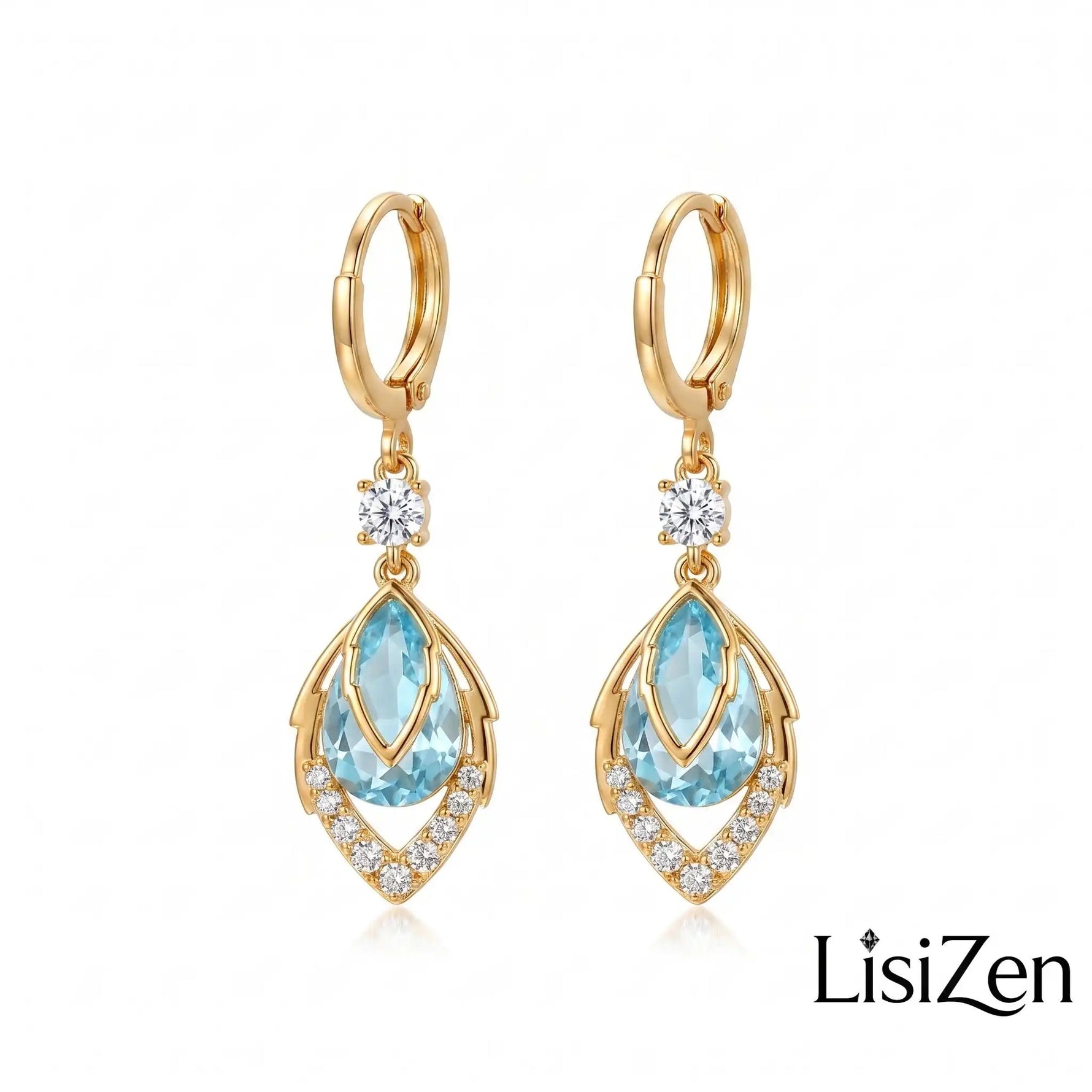 Sky Blue Rhombus Teardrop Drop Earrings