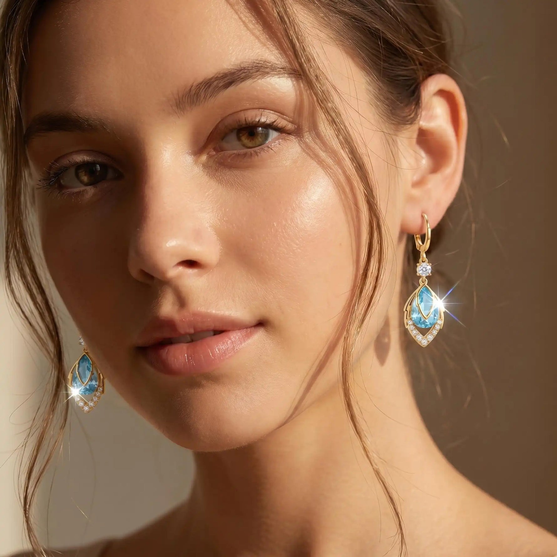 Sky Blue Rhombus Teardrop Drop Earrings