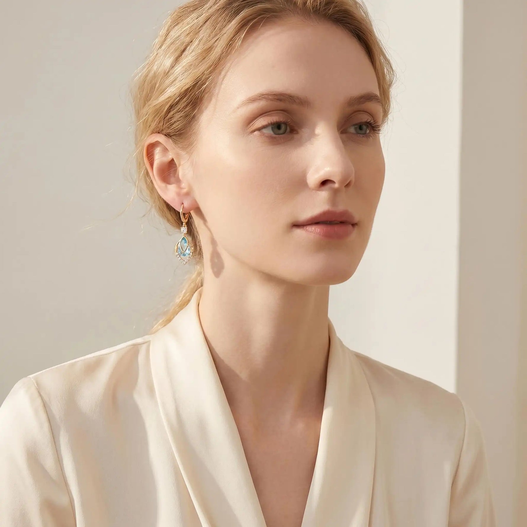 Sky Blue Rhombus Teardrop Drop Earrings