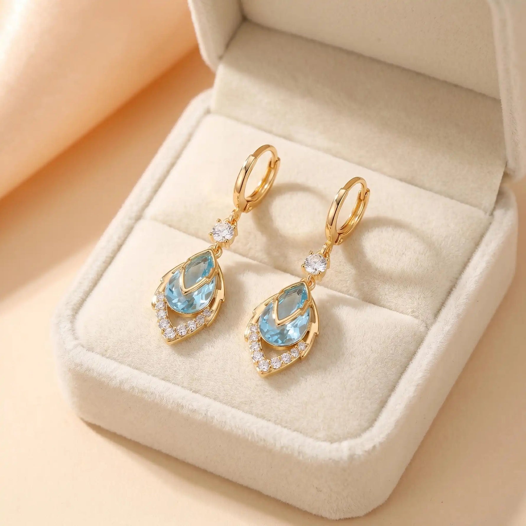 Sky Blue Rhombus Teardrop Drop Earrings