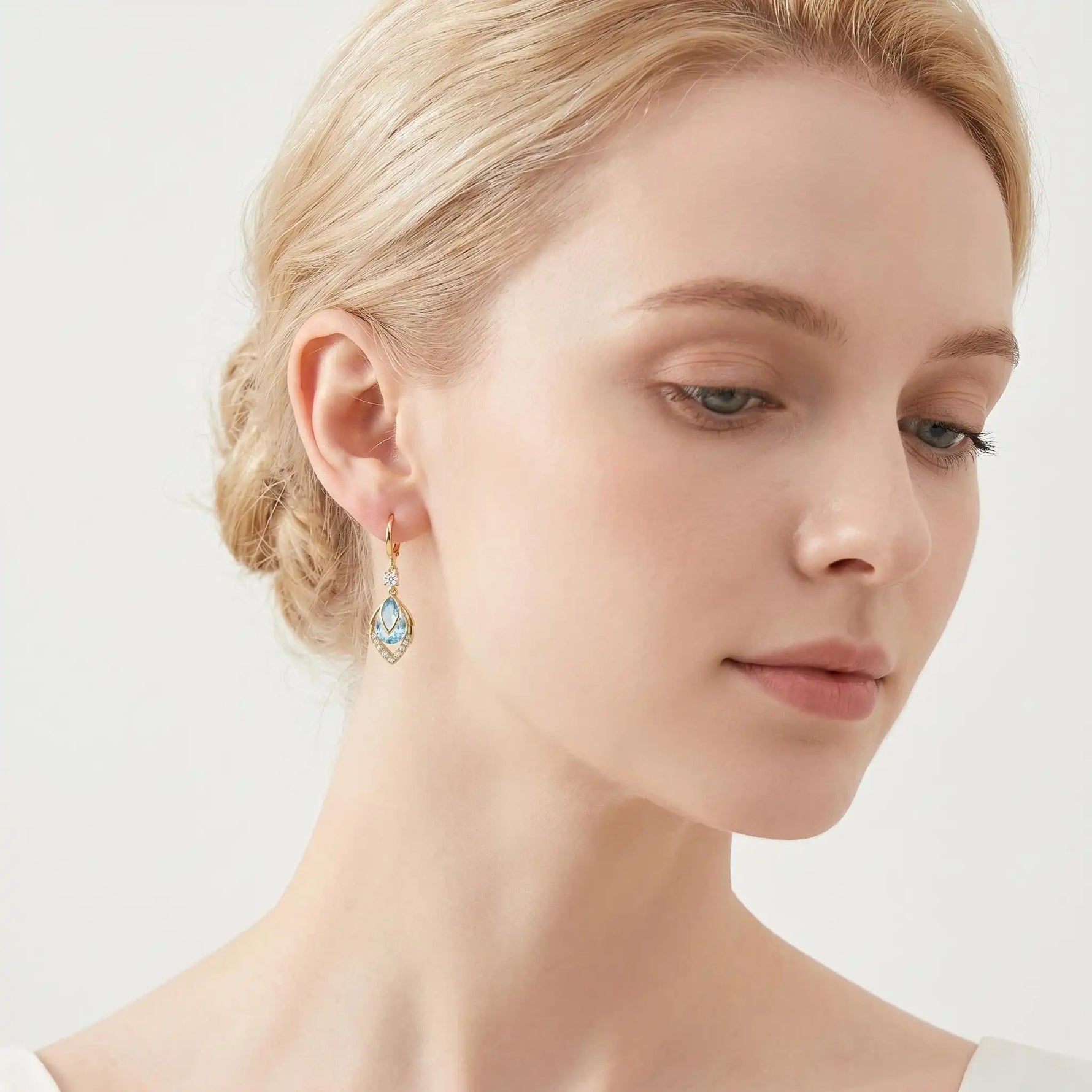 Sky Blue Rhombus Teardrop Drop Earrings