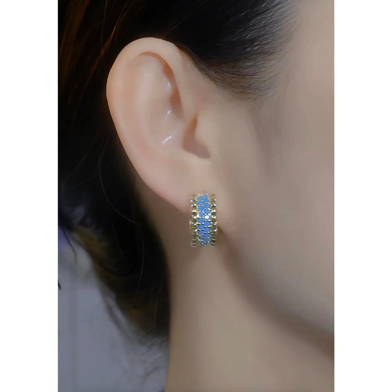Slim Turquoise Crystal Huggie Earrings
