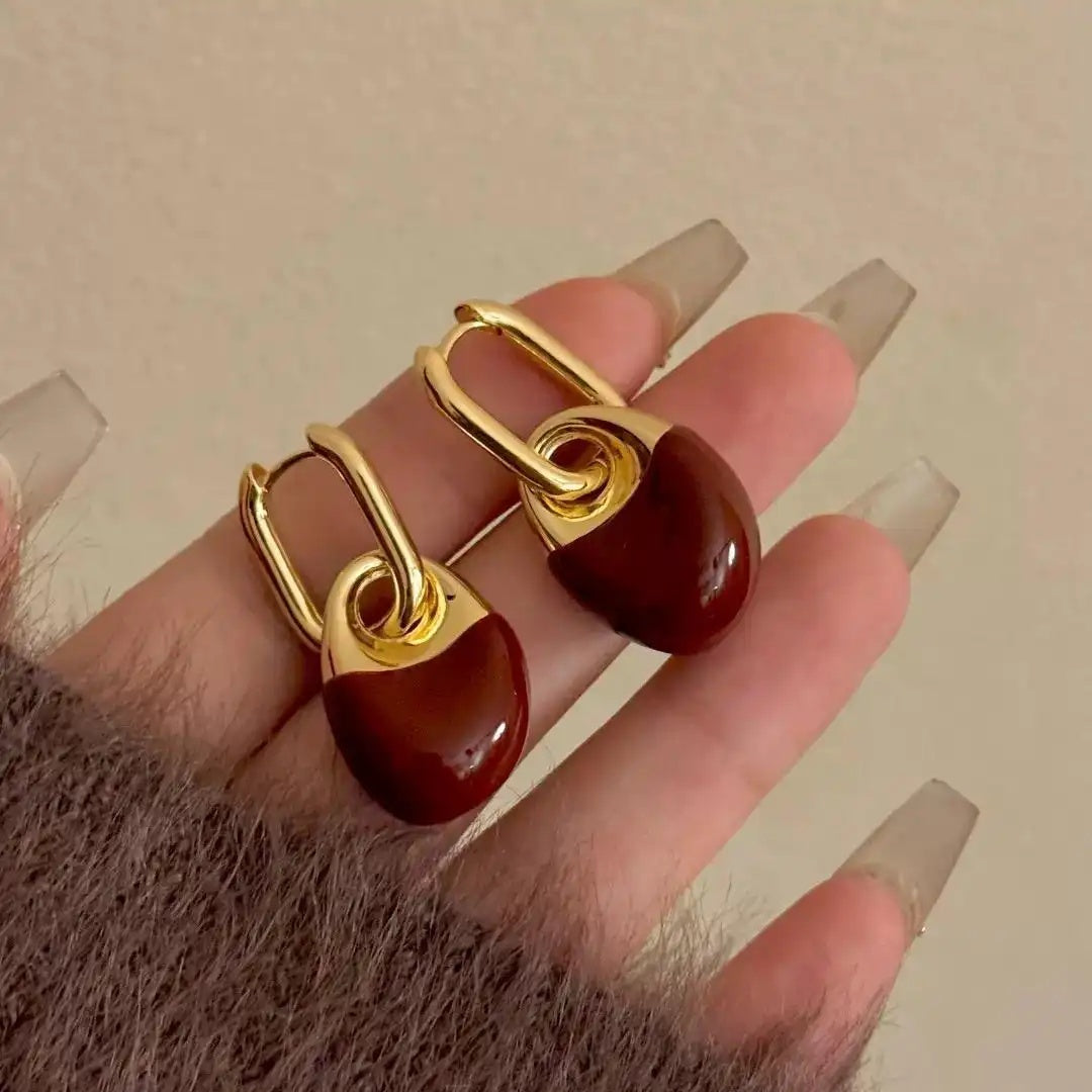 Small and Oil-Painted Wine Red Stud Earrings