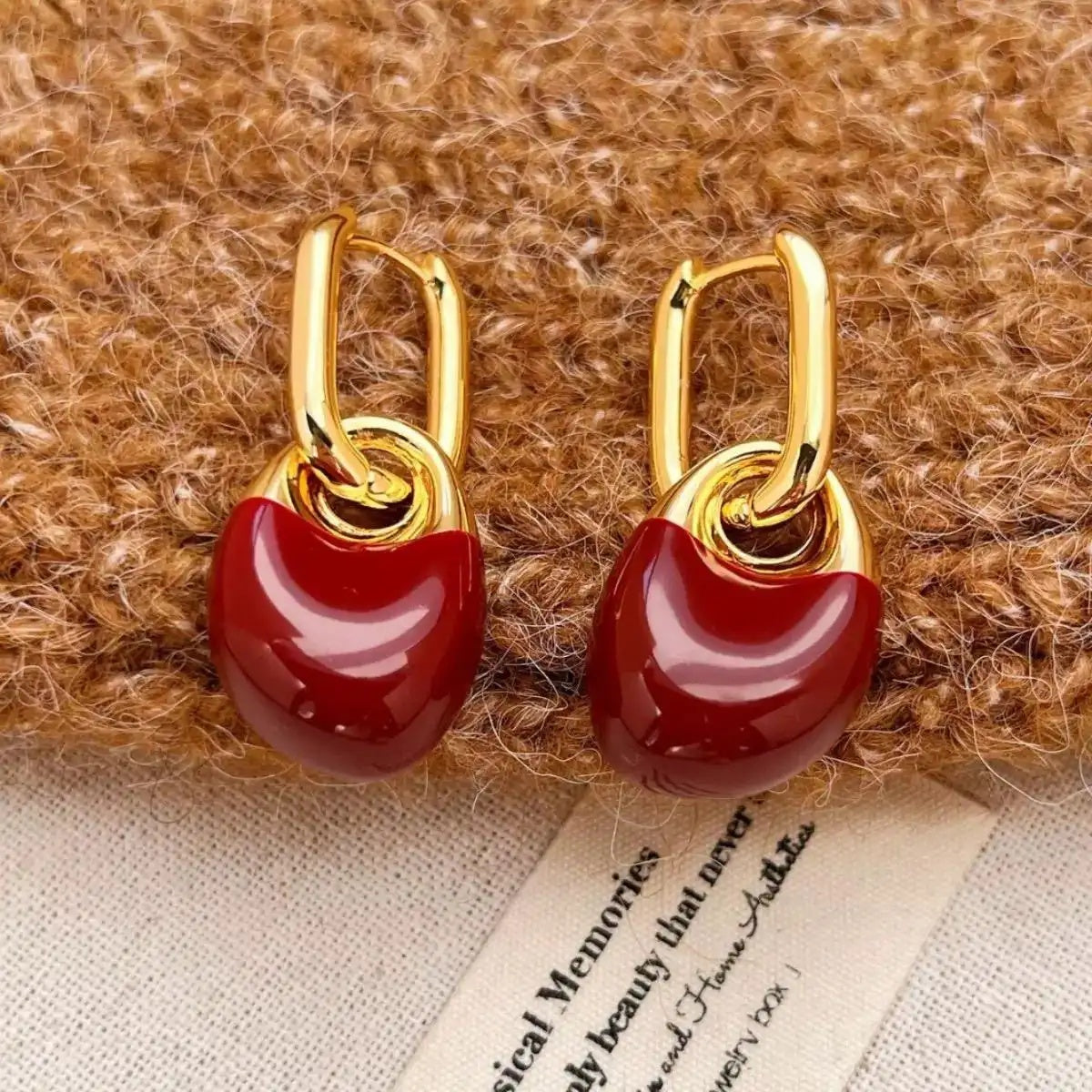 Small and Oil-Painted Wine Red Stud Earrings